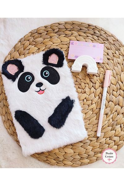 Pembe Çarşı Cute Animal Plush Notebook - Pen, Rainbow Note Holder, Cat Dog Teddy Bear Panda