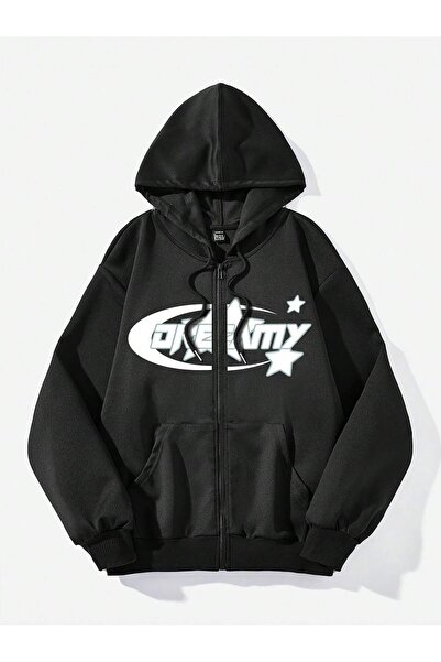 MODARİCH Cardigan supradimensionat Black Dreamy Star - cu glugă și fermoar