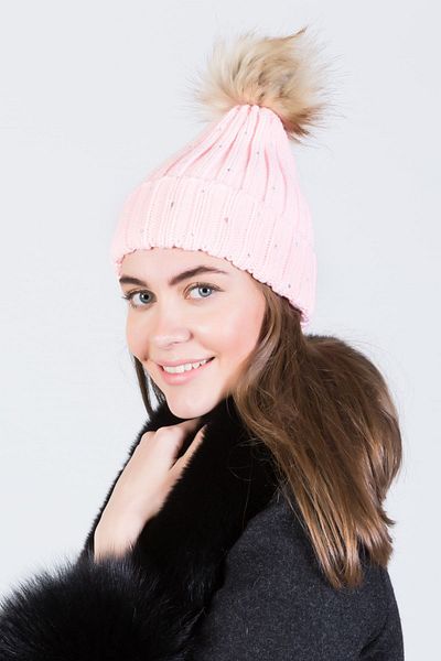 POSUSS Stoned Pompom Acrylic Women's Beret Pink - Ps624