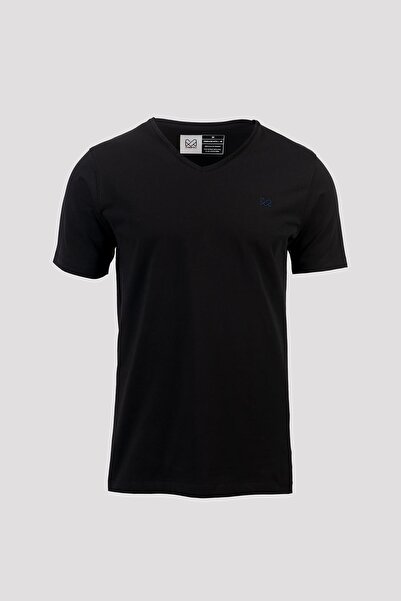 Mabross Erkek Siyah Pamuklu Likralı V-yaka Slim Fit T-shirt