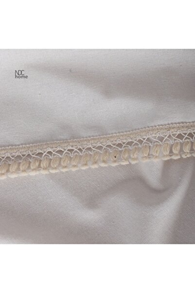 NDC HOME Organic Raw Linen Cream Rusty Fringed Tablecloth