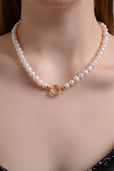 Amberistan Altın Kaplama 925 Ayar Gümüş Gerçek İnci Kolye