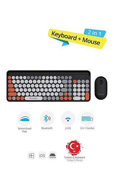 Piranha 2381 Kablosuz Türkçe Q Klavye Ve Mouse Seti / Bluetooth & 2.4g / Windows - Macos/ios - Android