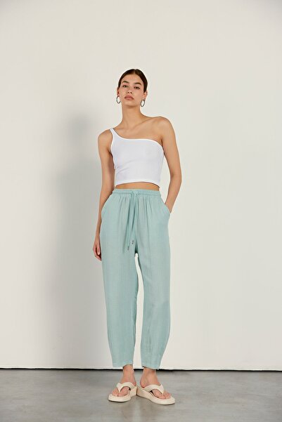 VATKALI Linen Blend Jogging Trousers Mint Green