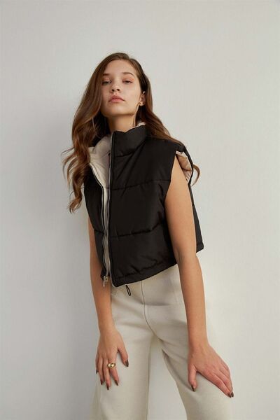 VATKALI Women's Black Beige Double Sided Vest