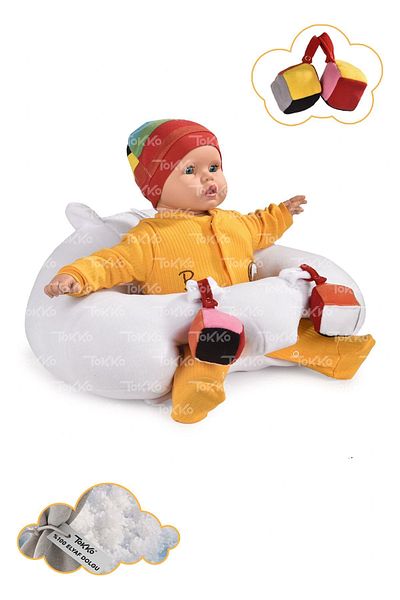 TOKKO White Anti-Tipping Baby Seat - Baby Sitting Support Cushion with Toys