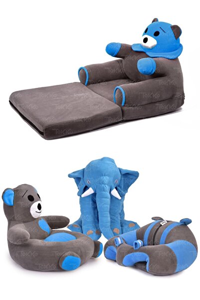 TOKKO Premium Dörtlü Set Uyku Fili  Peluş Ayıcık Çocuk Koltuğu Antibakteriyel...