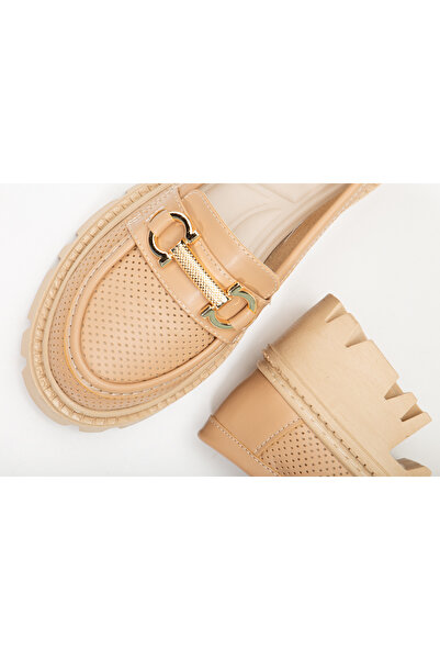 Tonny Black Kadın Nude Cilt Rahat Kalıp Önü Tokalı Kalın Taban Loafer