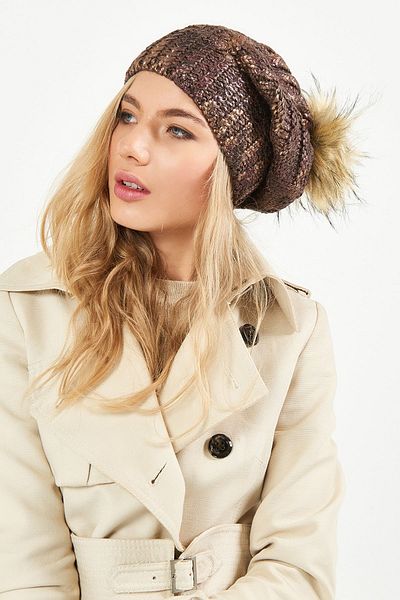 POSUSS Glittery Pompom Acrylic Women's Beret Brown - Ps452