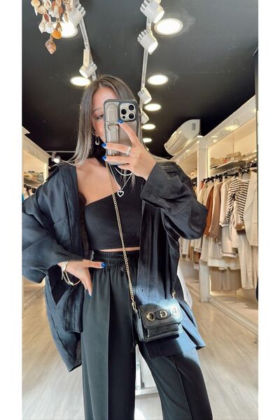 BuHe Cămașă oversize din țesătură Lyocell, fără umeri, este fabricată din țes...