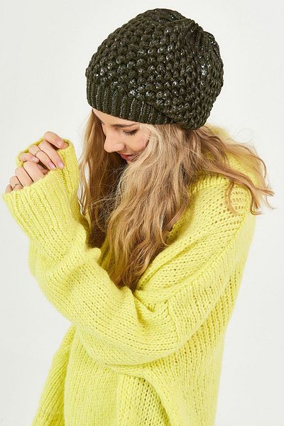 POSUSS Glittery Non-Pompom Acrylic Women's Beret Khaki - Ps358