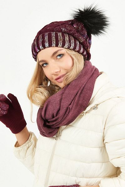 POSUSS Glittery Pompom Acrylic Women's Beret Claret Red - Ps414