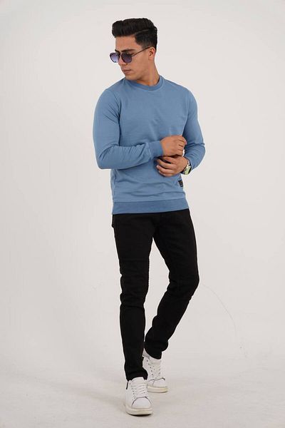 Est Estola Ανδρικό - Μπλε Τζάκετ Crew Neck Relaxed 2 Της Υφής Sweatshirt