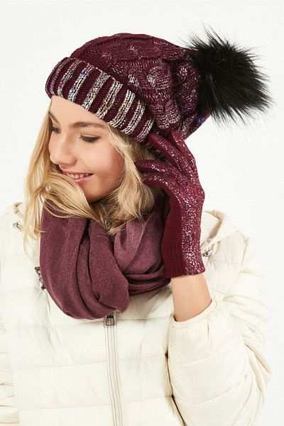 POSUSS Glittery Pompom Acrylic Women's Beret Claret Red - Ps414