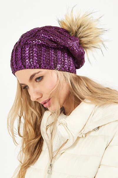 POSUSS Simli Ponponlu Akrilik Kadın Bere Mor - Ps450