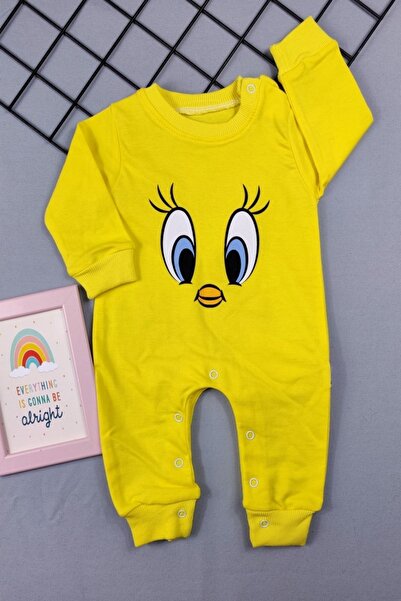 ADABEBEK Tweety Desenli Alttan Çıtçıtlı Tarz Bebek Tulumu
