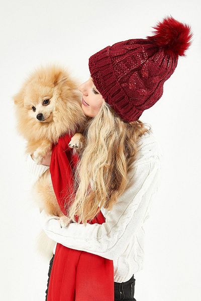 POSUSS Glittery Pompom Acrylic Women's Beret Claret Red - Ps316