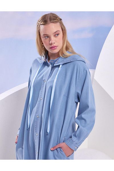 Kayra Trenci albastru din denim - Închidere cu apăsare