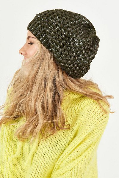 POSUSS Glittery Non-Pompom Acrylic Women's Beret Khaki - Ps358