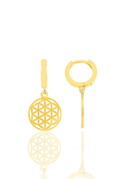 Söğütlü Silver Gümüş Altın Yaldızlı Yaşam Çiçeği Küpe Sgtl11157gold