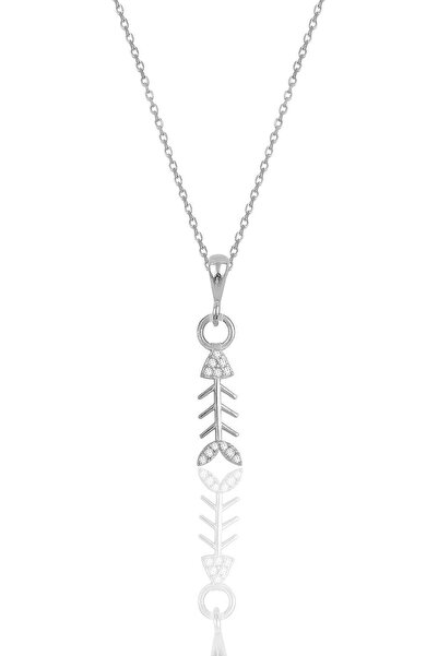 Söğütlü Silver Gümüş Rodyumlu Zirkon Taşlı Balık Kılçığı Modeli Kolye Sgtl118...