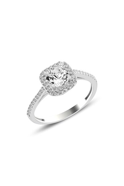 Söğütlü Silver Gümüş Rodyumlu Zirkon Taşlı Kare Yüzük Sgtl10764