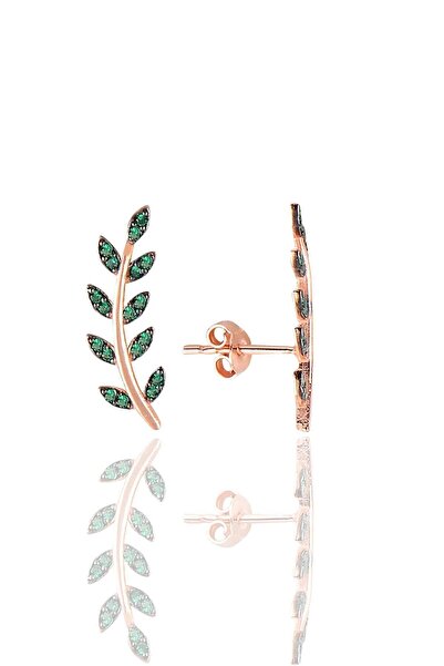 Söğütlü Silver Gümüş Rose Yeşil Taşlı Yaprak Küpe Sgtl11679yesıl