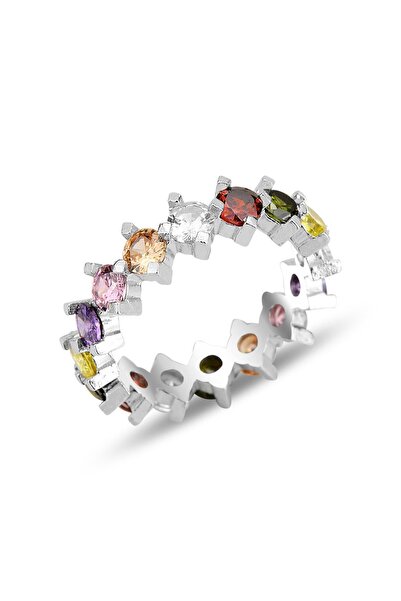 Söğütlü Silver Gümüş Rodyumlu Pırlanta Modeli Renkli Taşlı Çapraz Su Yolu Tam...