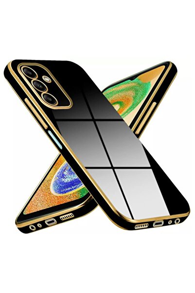 Fibaks Samsung Galaxy A05S Kılıf Parlak Kenarlı Altın Işlemeli Kamera Korumalı Kapak