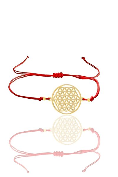 Söğütlü Silver Gümüş Altın Yaldızlı Yaşam Çiçeği Kırmızı Ipli Bileklik Sgtl12...