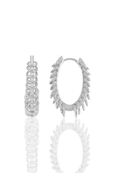 Söğütlü Silver Gümüş Rodyumlu Çılgın Halkalar Oval Küpe Sgtl10258rdj