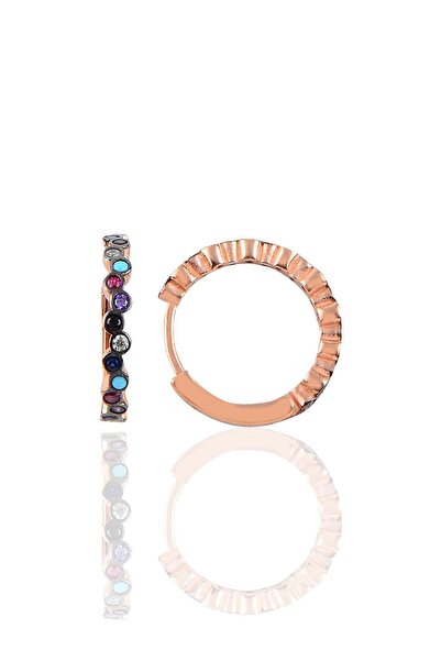 Söğütlü Silver Gümüş Rose 17 Mm Renkli Sıra Taşlı Halka Küpe Sgtl10188mix