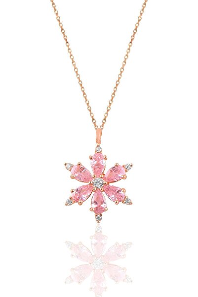 Söğütlü Silver Gümüş Rose Pembe Taşlı Kar Tanesi Kolye Sgtl10898pnb