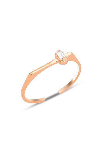 Söğütlü Silver Gümüş rose zirkon baget tek taşlı alttan ayarlanabilir yüzük S...