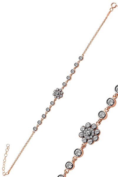Söğütlü Silver Gümüş Rose Zirkon Taşlı Elmas Montürlü Bileklik. Sgtl10766rose