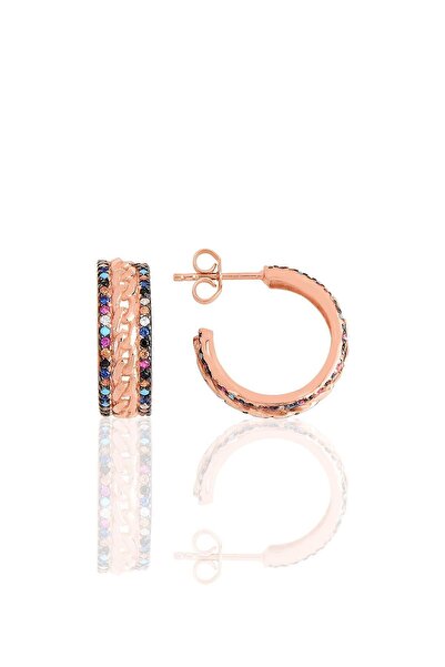 Söğütlü Silver Gümüş Rose Renkli Zirkon Taşlı Örgü Modeli Halka Küpe Sgtl1148...