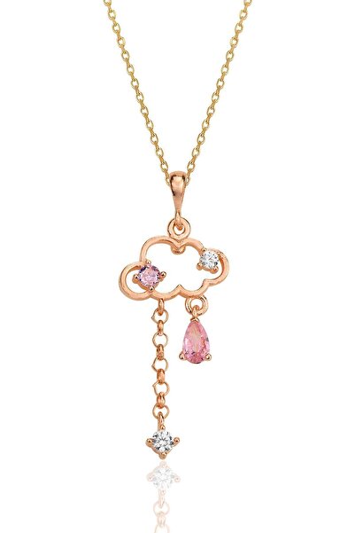Söğütlü Silver Gümüş rose pembe zirkon taşlı bulut kolye SGTL12351ROSE