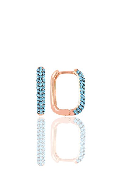 Söğütlü Silver Gümüş rose akuamarin taşlı trend küpe SGTL10892MAVI