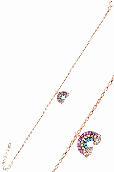 Söğütlü Silver Gümüş Rose Zirkon Taşlı Gök Kuşağı Bileklik Sgtl11070rose