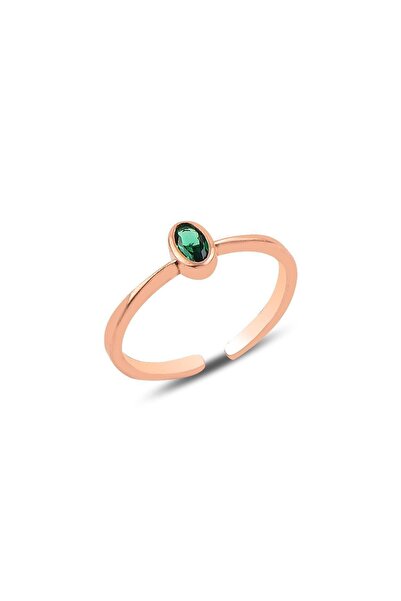 Söğütlü Silver Gümüş Rose Yeşil Taşlı Ayarlamalı Yüzük Sgtl10161yesıl