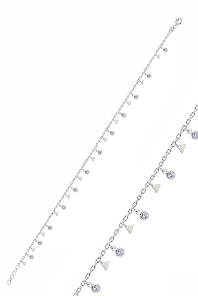 Söğütlü Silver Gümüş Rodyumlu Zirkon Taşlı Üçgen Pullu Halhal