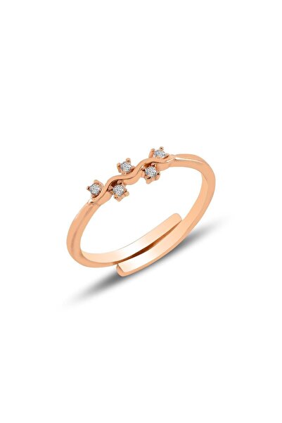 Söğütlü Silver Gümüş Rose Alttan Ayarlamalı Zirkon Taşlı Dalgalı Yüzük Sgtl11...