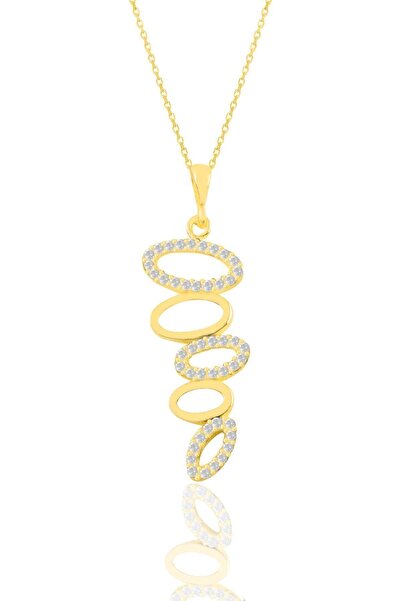 Söğütlü Silver Gümüş Altın Yaldızlı Zirkon Taşlı Olimpiyat Kolye Sgtl11199gold