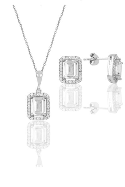 Söğütlü Silver Gümüş Baget Taşlı Ikili Set Sgtl10059rodaj