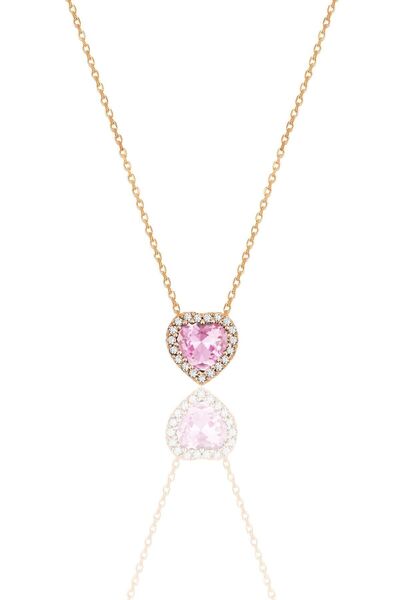 Söğütlü Silver Gümüş Rose Pırlanta Modeli Pembe Zirkon Taşlı Kalp Kolye SGTL1...