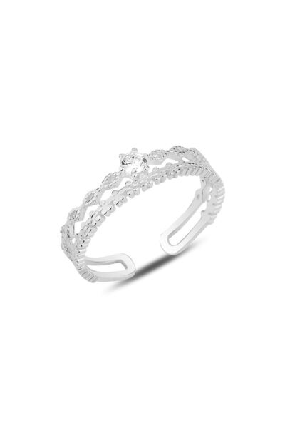 Söğütlü Silver Gümüş Rodyumlu Zirkon Tek Taşlı Ayarlamalı Yüzük Sgtl12161rodaj