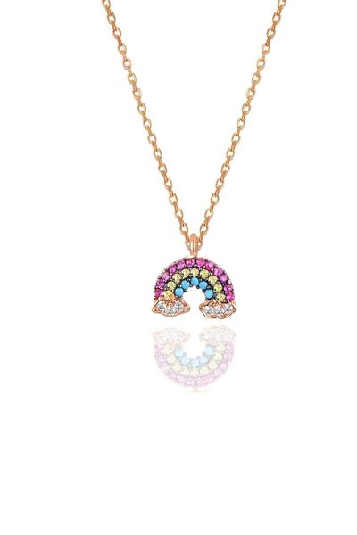 Söğütlü Silver Gümüş Rose Renkli Taşlı Gökkuşağı Modeli Kolye Sgtl10228gok