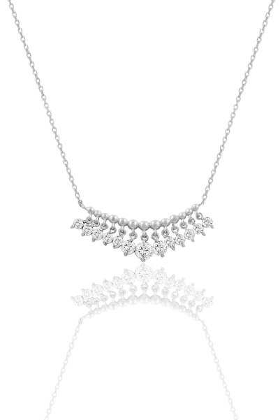 Söğütlü Silver Gümüş Rodyumlu Zirkon Taşlı Shakira Kolye Sgtl11749beyaz