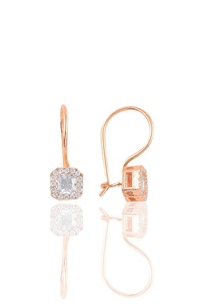 Söğütlü Silver Gümüş Rose Baget Taşlı Kare Küpe Sgtl10972rose