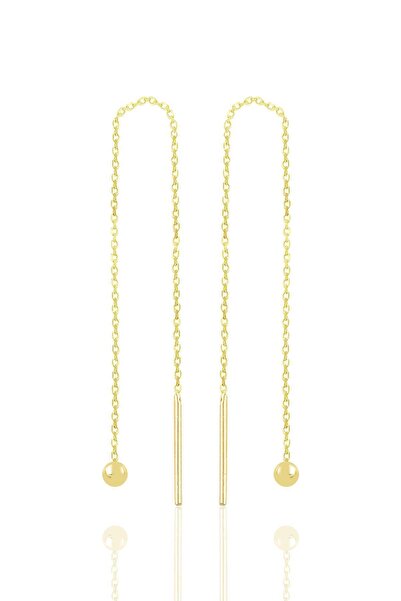 Söğütlü Silver Gümüş Altın Yaldızlı Toplu Gümüş Zincir Küpe Sgtl10685gold